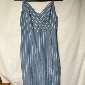 Forever 21 Striped Blue‎ Midi Dress with Buttons